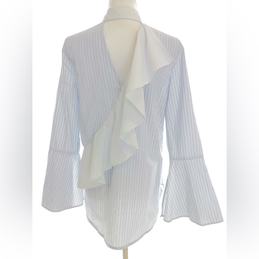 River island Size 8 (34) Blue Buttoned Shirt Blouse Cotton Long Sleeve Stripes